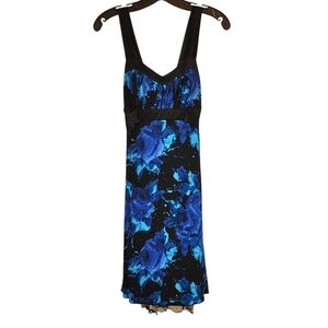 Sequin Hearts Blue Floral Midi Swing Dress, Size Small